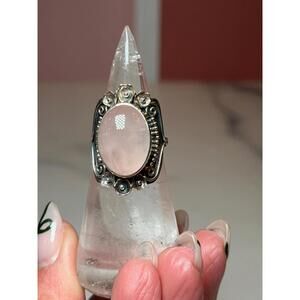 Rose Quartz Sterling Silver Floral Ring: 925 Silver • Size 7